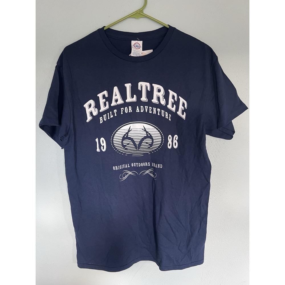 Realtree Active Men's Shirt Dark Blue White Antler Logo Spellout Brand Casual‎ M